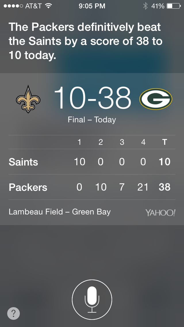 Packers 38 New Orleans Saints 10 @ Lambeau Field Green bay, WI September 3 2015